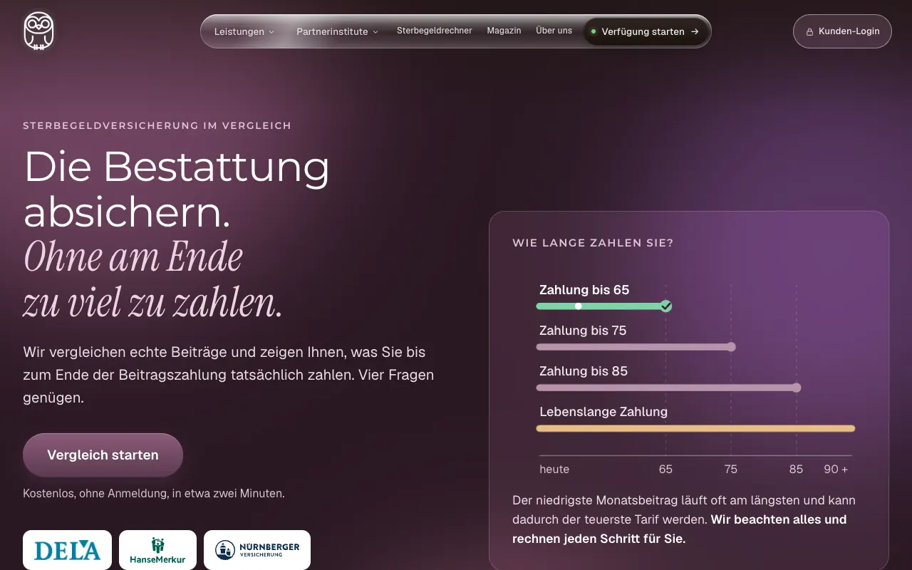 Der Sterbegeld-Tarifrechner mit den Versicherern im Vergleich